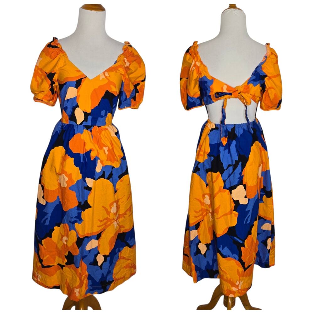 Tabitha Brown Target Floral Dress Puff Sleeve Vacation Tie Back Bright Women 2